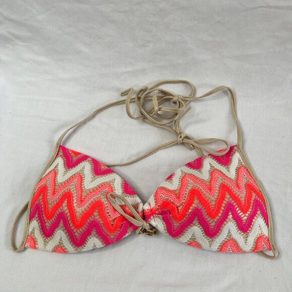 Luli Fama FLAMINGO BEACH Molded Push Up Bandeau Halter Swim Bikini Top Medium - Picture 2 of 10